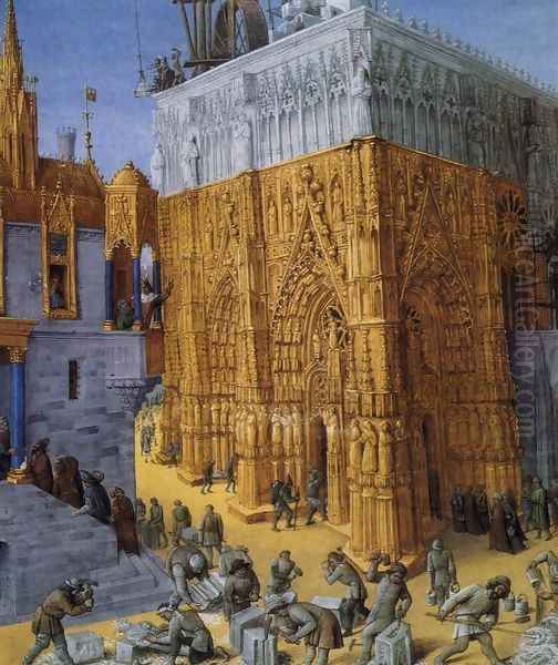 The Building of a Cathedral c. 1465 Oil Painting by Jean Fouquet