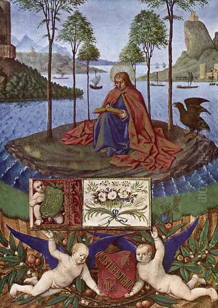 St John at Patmos 1452-60 Oil Painting by Jean Fouquet