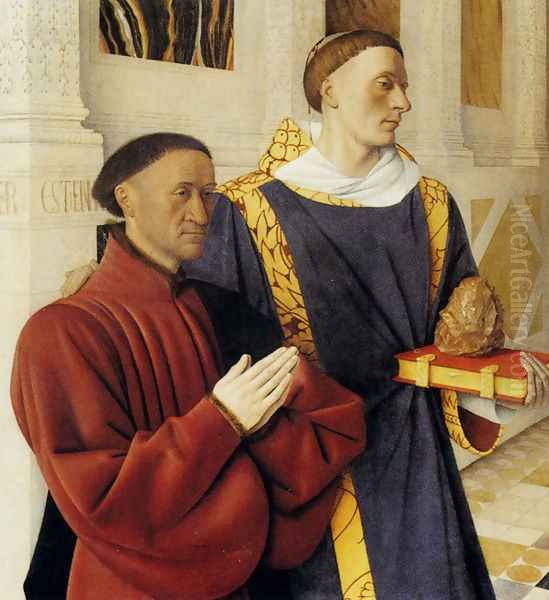 Etienne Chevalier With St. Stephen (panel of the Melun Diptych) Oil Painting by Jean Fouquet