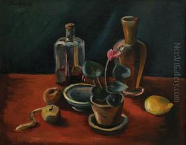 Still-life With A Cyclamen Oil Painting by Frantisek Srp