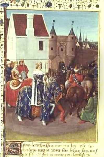 Entry into Paris of King Jean II 1319-64 Le Bon and Queen Jeanne of Boulogne Oil Painting by Jean Fouquet