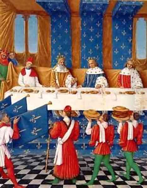 Banquet given by Charles V 1338-80 in honour of his uncle Emperor Charles IV 1316-78 in 1378 Oil Painting by Jean Fouquet