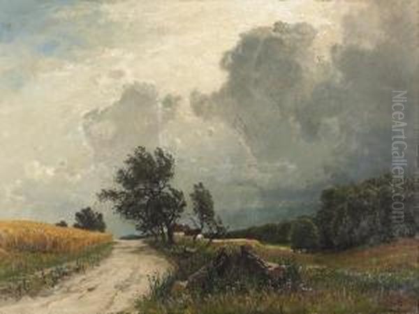 Sommerliche Landschaft Mit Aufziehendem Gewitter. Oil Painting by Adolf Stabli