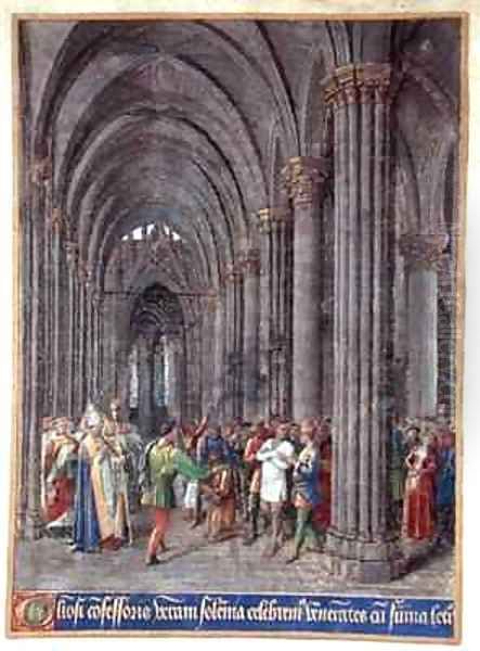 St Veran exorcising the possessed in the north aisle of the Cathedral of Notre Dame de Paris Oil Painting by Jean Fouquet