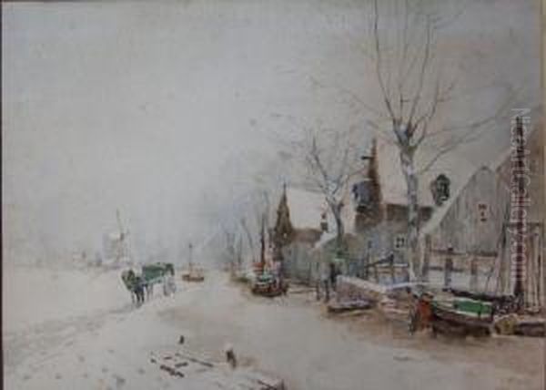 Description:sneeuwlandschap Oil Painting by Henri Stacquet