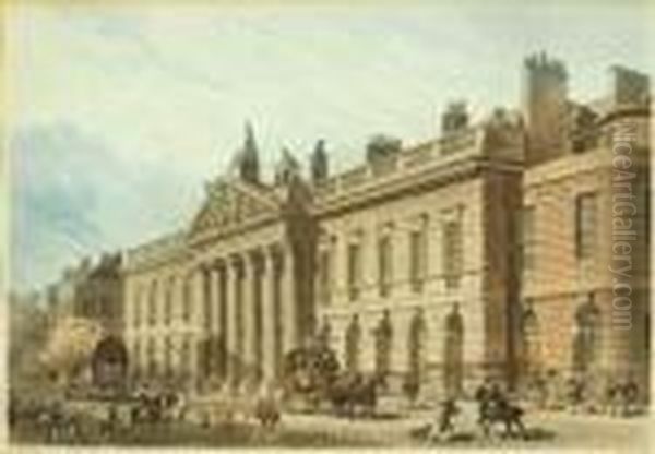 Outh View Of The New Custom House; East India House Oil Painting by Joseph Constantine Stadler