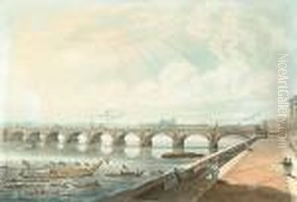 After T H Shepherd, View Of Waterloo Bridge From The East End Of Somerset House Terrace by Joseph Constantine Stadler