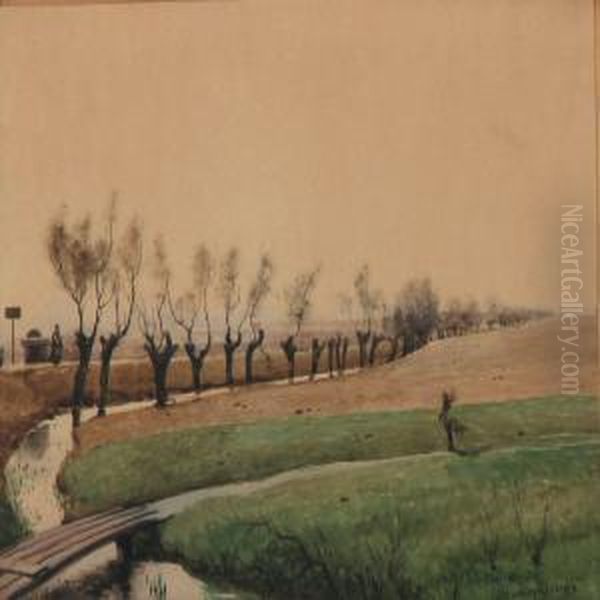 Automn Landscape At Ladegard Riverbank Oil Painting by Fritz Staehr-Olsen