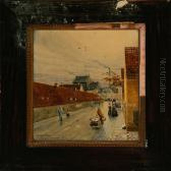 Street Scenery Fromstore Kongensgade Street In Copenhagen Oil Painting by Fritz Staehr-Olsen