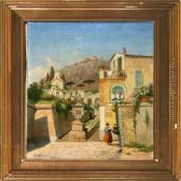 Italian Street Scene Oil Painting by Fritz Staehr-Olsen