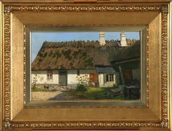 Thatched House At Hellebaek Oil Painting by Fritz Staehr-Olsen