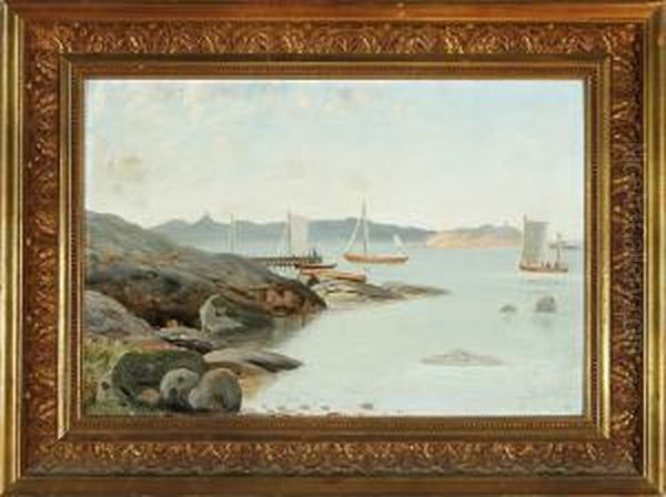 A Coastal Scenery Oil Painting by Fritz Staehr-Olsen