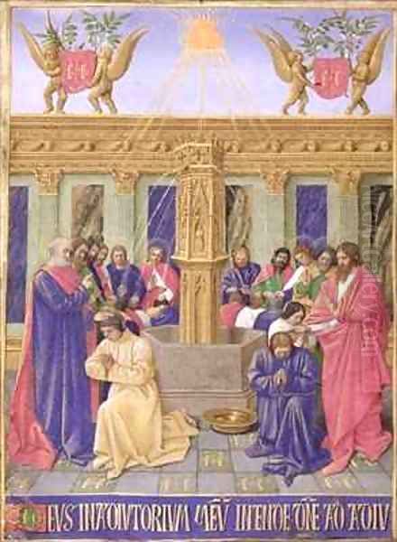 The Fountain of the Apostles from the Hours of the Cross and the Holy Spirit Oil Painting by Jean Fouquet