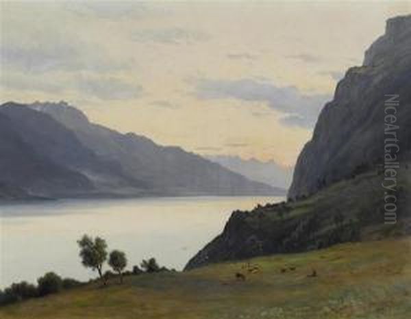 Evening At Walensee. 1908. Oil Painting by Balthasar, Balz Stager