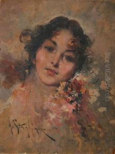 Head And Shoulders Portrait Of A Neapolitan Lady Oil Painting by Arturo Stagliano