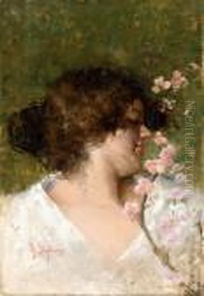 Fanciulla Con Fiori Di Pesco Oil Painting by Arturo Stagliano