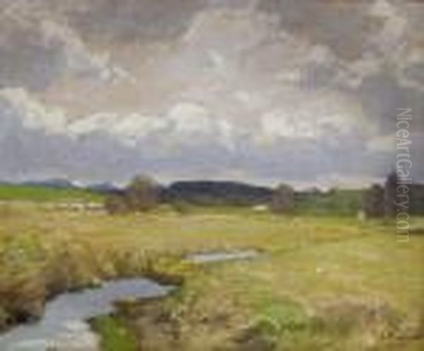 Fruhlingslandschaft Mit Bachlauf. Oil Painting by Albert Stagura