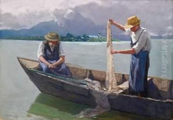 Chiemsee Fisherman Oil Painting by Albert Stagura