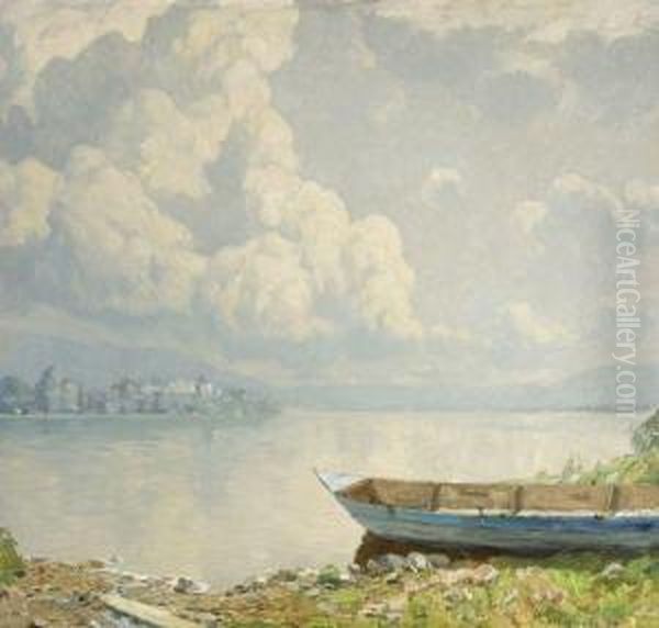 Sommerliches Chiemseeufer Mit Blick Auf Die Insel Frauenchiemsee Oil Painting by Albert Stagura