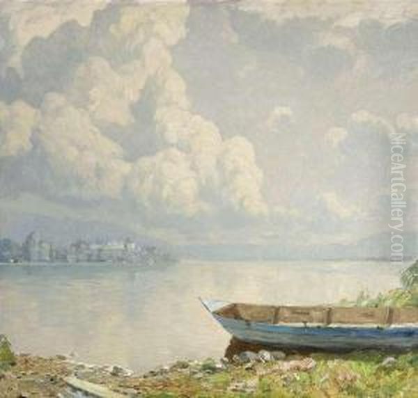 Lake Chiemseewith Island Frauenchiemsee In Summer Oil Painting by Albert Stagura