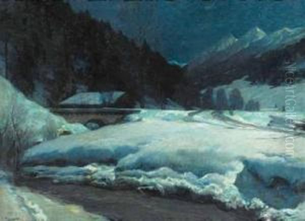 Winterlandschaft Bei Mondschein. Oil Painting by Albert Stagura