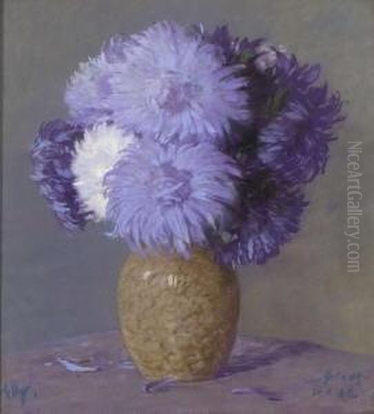 Dahlien In Keramikvase. Oil Painting by Albert Stagura