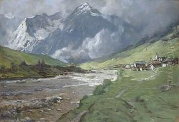 Gebirgslandschaft. Oil Painting by Albert Stagura