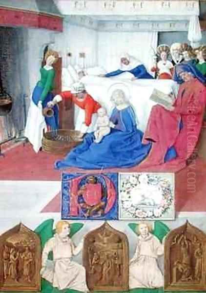 The Birth of St John the Baptist from Hours of the Virgin Oil Painting by Jean Fouquet