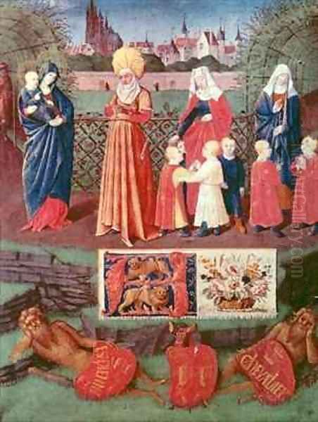 Nouv Acq Lat 1416 f.121r St Anne with three married women Oil Painting by Jean Fouquet