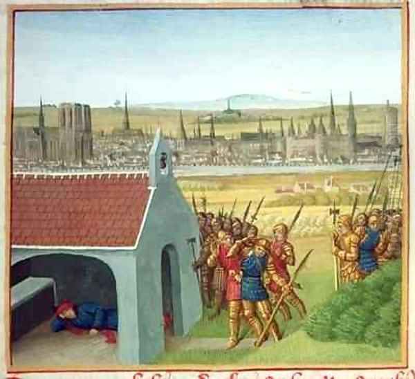 Ms Fr 6465 fol 57 King Clothar II 584-629 cannot bring back his son Dagobert I 605-39 to Paris Oil Painting by Jean Fouquet