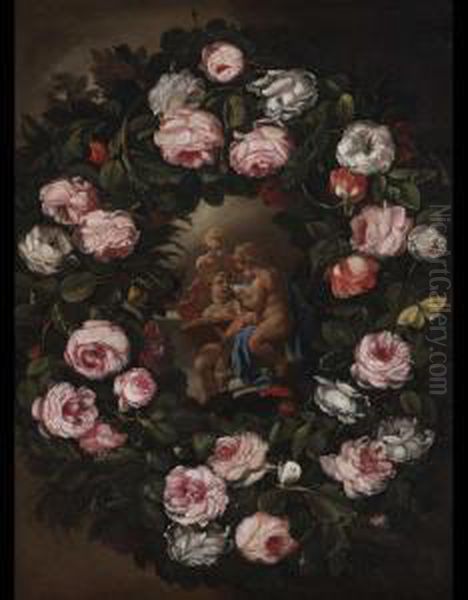 Ghirlanda Di Rose Con Putti Oil Painting by Giovanni Stanchi