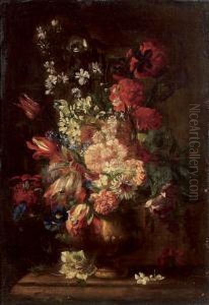 Nature Morte Au Bouquet De Fleurs Dispose Surunentablement Oil Painting by Giovanni Stanchi