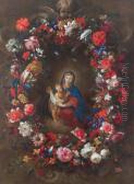 E Bambino In Una Ghirlanda Di Fiori Oil Painting by Giovanni Stanchi