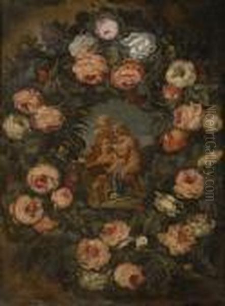 Ghirlanda Di Rose Con Putti Oil Painting by Giovanni Stanchi