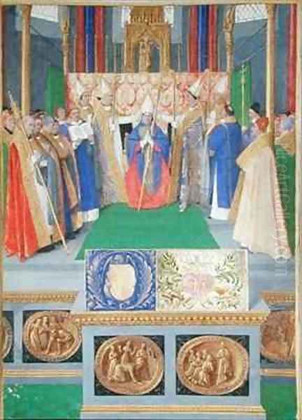 St Nicholas ordained as the Bishop of Myra from the Hours of Etienne Chevalier Oil Painting by Jean Fouquet