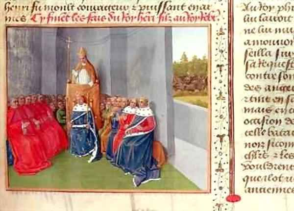 Urban II 1035-99 Preaching the Crusade at Clermont in the Presence of King Philippe I 1053-1108 of France in 1095 Oil Painting by Jean Fouquet