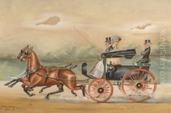 British Figures In A Horse Drawn Carriage Oil Painting by Henry William Standing