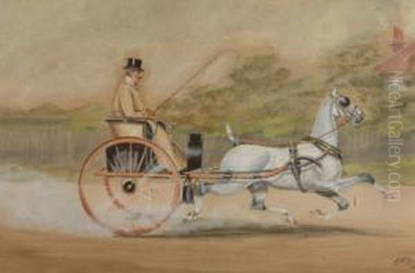 British Gentlemen Driving A Gig Pulled By A Dapple Grey Pony Oil Painting by Henry William Standing