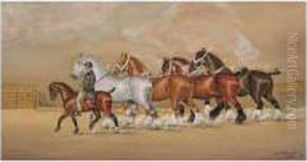 Shire Horses Oil Painting by Henry William Standing