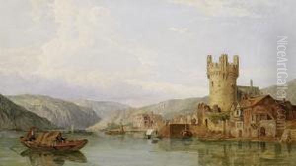 View Of Rhine From The Rudesheimer Altstadt With The Adlerturm Oil Painting by George Clarkson Stanfield