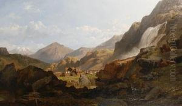 Falls Of Sallanches In The Valais,switzerland Oil Painting by George Clarkson Stanfield