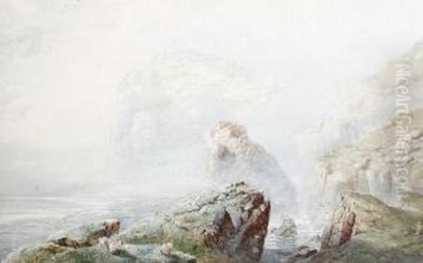 A Rocky Coastline In Wales Oil Painting by George Clarkson Stanfield