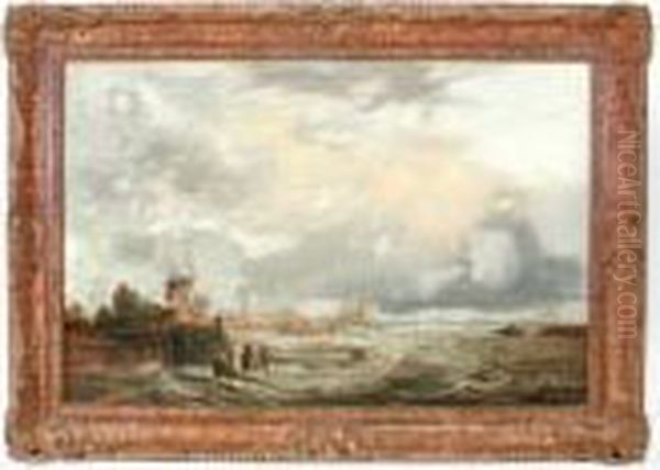 Scene Off Thedutch Coast With Windmills Oil Painting by George Clarkson Stanfield