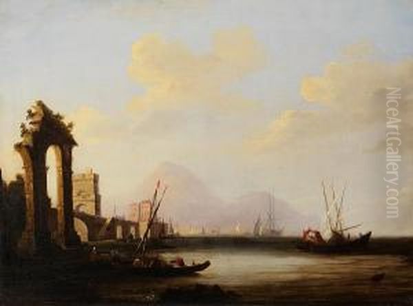 A Harbour View With Ruins On A Quayside Oil Painting by George Clarkson Stanfield