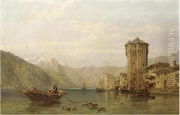 Lago Lugano Oil Painting by George Clarkson Stanfield