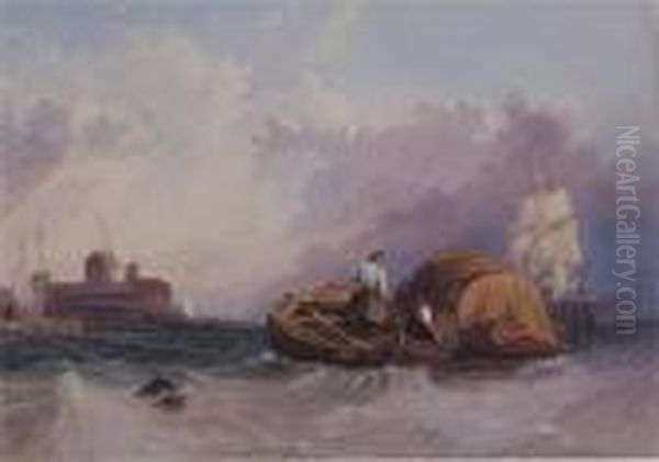 Peter Boats Gathering Their Nets In Choppy Seas Off Millwall Oil Painting by George Clarkson Stanfield