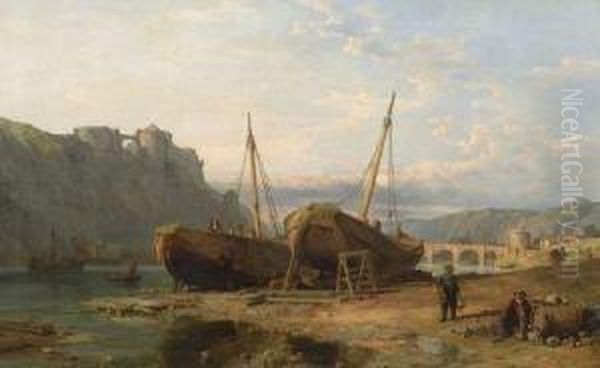 Boat Builders Oil Painting by George Clarkson Stanfield