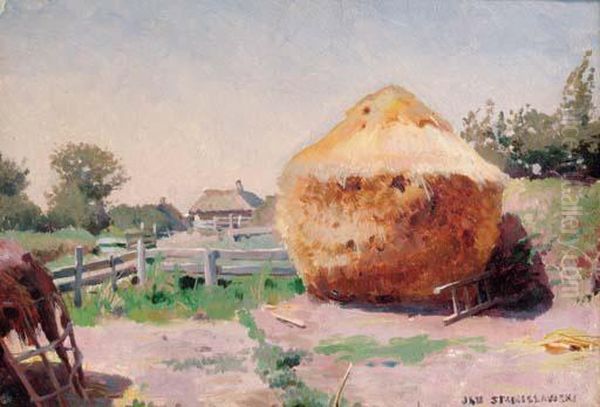 A Haystack; And The Vegetable Garden Oil Painting by Jan Stanislawski