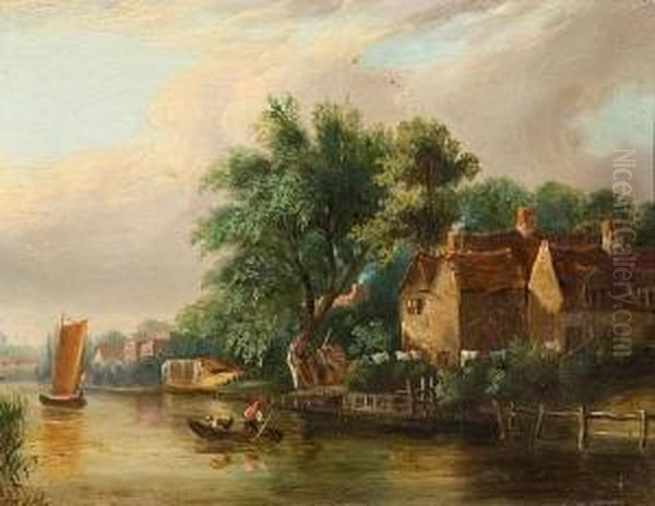 The Bishop's Bridge, Norwich, With The Devil's Tower Beyond Oil Painting by Alfred Stannard