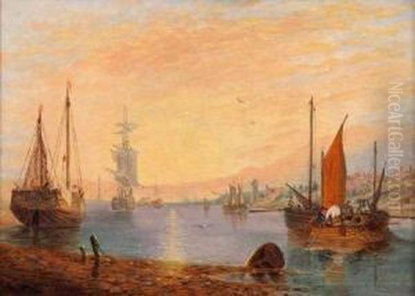 Shipping At Gorleston Oil Painting by Alfred Stannard